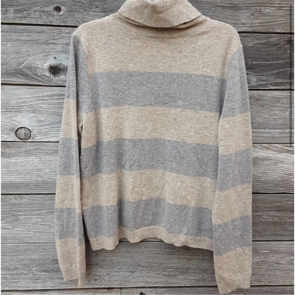 L Theory Grey & Cream Turtleneck Wool Sweater - image 2